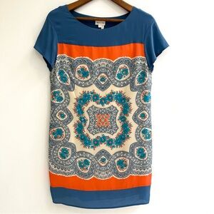 Anthropologie Meadow Rue Calcada silk blue orange tunic top mini dress small